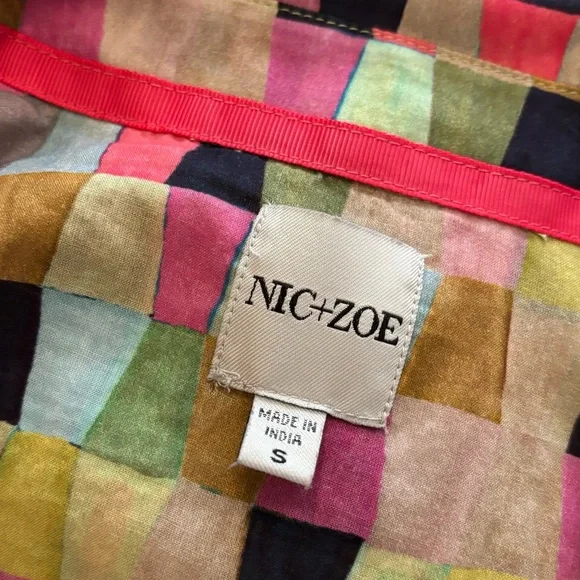 NIC+ZOE Colorful Patchwork Design Button Down Long Sleeve Cotton Blouse Small - Picture 3 of 5